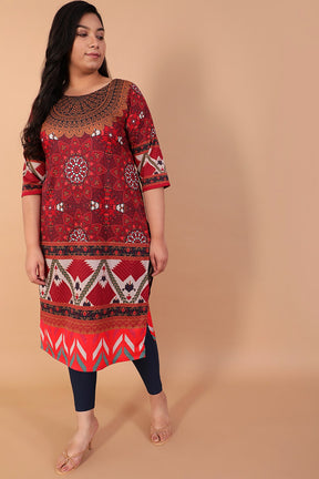 Buy Beetroot Purple Kurti With Brocade Border In Gold Color